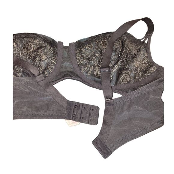 Vintage Lily Of France Lingerie Black Underwire Embroidered Stiched Bra 34D - Picture 7 of 9